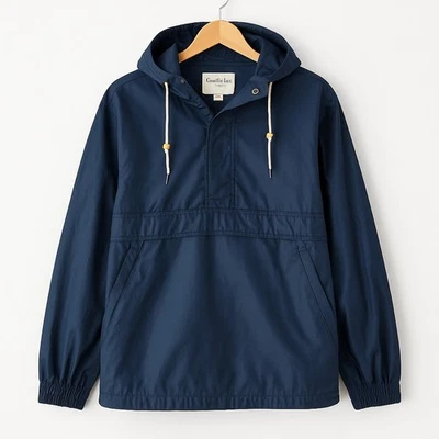 Chaqueta Pullover Anorak Con Capucha Azul Marino Para Hombre Bolsillos con Cordón Cortavientos M Foto 1 de 4