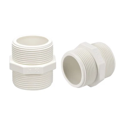2pcs PVC Pipe Fitting Hex Nipple G1-1/2 x G1-1/2 Male Thread Adapter Connector - Image 1 of 4