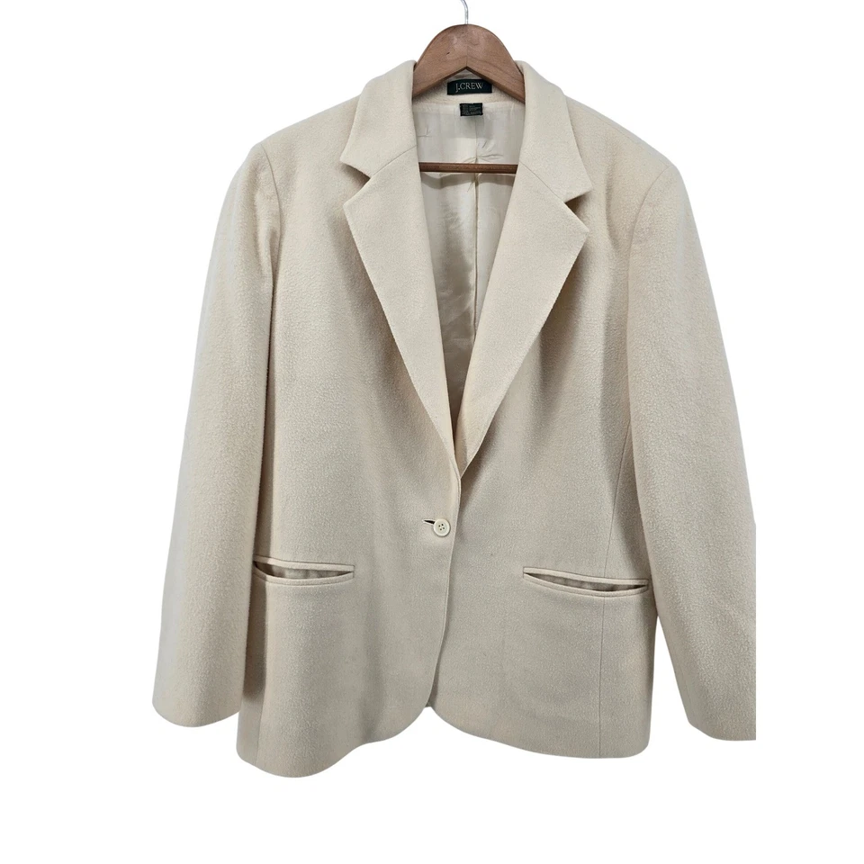 J. Crew Women's Cream Wool Cashmere Blend Blazer Size 12 Single Button - Image 1 of 4