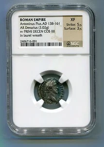 NGC Ancients Graded Xf Antonius Pius AD 138-61 Ar Silver Denarius Rare Reverse - Picture 1 of 8