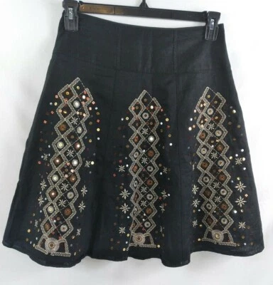 Falda para mujer Grace Elements negra bordada y lentejuelas talla 2 pequeña Foto 1 de 4