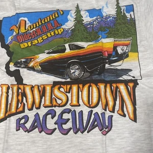 New Lewistown RACEWAY Hanes T Race CAR white W/Montana graphics Sz child’s S6-8 - Picture 1 of 8