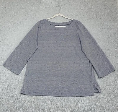 Top tejido de lino orgánico manga larga Eileen Fisher azul marino a rayas talla 1X Coastal EXC Foto 1 de 4