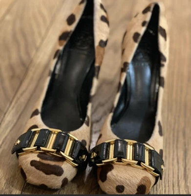 Tory Burch Leopard Print Calf Hair Chain Link Block Heel Pumps! Size 7.5M NWOB - Image 1 of 4