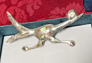 Vintage Sterling Silver 925 Mex. Taxco Plata con ACD Abalone Roadrunner Brooch - Picture 1 of 9