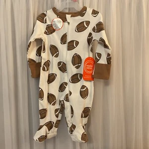 Sleep & Play Football One Piece Mitten Covers Baby Jersey Pajamas 0-3 Months. - Picture 1 of 11