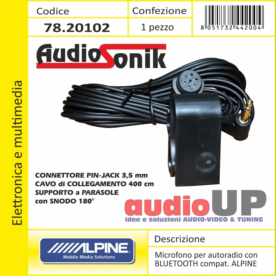 Microfono per autoradio ALPINE Bluetooth vivavoce jack 3,5 mm cavo 4,5 mt - Immagine 1 di 1