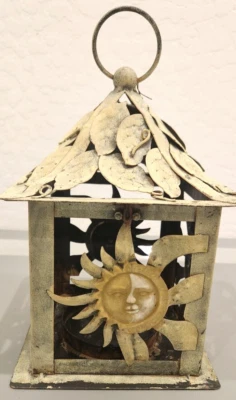 Декоративный деревенский уличный металлический подсвечник для листьев и солнца квадратный подвесной фонарь - Изображение 1 из 4