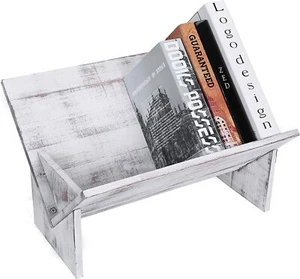 Rustic Vintage Whitewash Wooden Tilted Bookcase Decorative Storage Organizer - Picture 1 of 5
