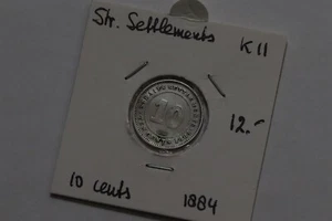 🧭 🇲🇾 ESTRECHOS ASENTAMIENTOS 10 CENTAVOS PLATA 1884 VICTORIA B66 #944 - Imagen 1 de 3