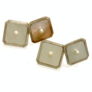 Tiffany Cufflinks | Platinum and 14K Gold Tiffany Cufflinks with Mother of Pearl