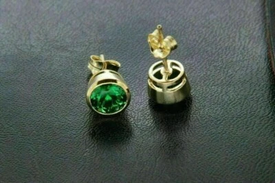 2Ct Round Lab Created Emerald Diamond Women Stud Earrings 14K Yellow Gold Plated - Image 1 of 4