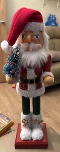 NUTCRACKER CHRISTMAS WOODEN DECORATION 35cm HIGH SANTA CLAUS & TREE TK MAXX - Picture 1 of 3