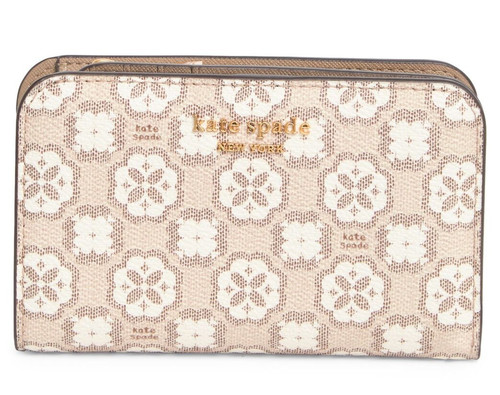 Custodia per carte portafoglio compatta in tela rivestita di fiori Kate Spade ~ Nuova con etichette~ naturale