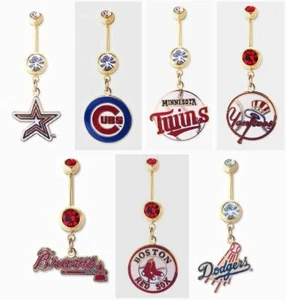 1 Belly Button Navel Ring NEW Dangle Genuine Crystals Licensed MLB CHOOSE TEAM - Picture 1 of 8