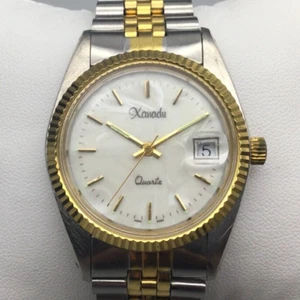 Vintage Xanadu Watch Men 36mm Silver Gold Tone MOP Dial Date New Battery 7.25" - Picture 1 of 13