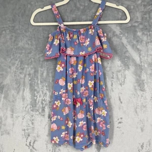 Tommy Bahama Romper Girls Large 10-12 Blue Floral Print Ruffle Pom Pom Cotton - Picture 1 of 10