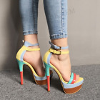 Women Sandals Open Toe Ankle Strap Stiletto Heels Platform Pump Shoes Large Size