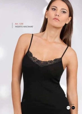 Woman Camisole Egi Narrow Shoulder IN Lisle Thread With Macramé Lace Art. 1230 - Image 1 of 2