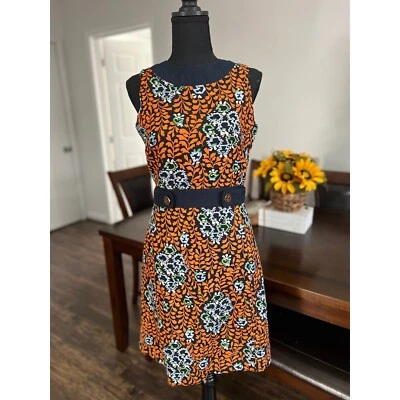 Vestido sin mangas para mujer Tory Burch con estampado floral azul marino y naranja talla 4 Foto 1 de 4