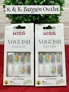 2 ~ Kiss Voguish Fantasy Faux Press On Nails # 86579 FV02 Long Glow Effect - Picture 1 of 1