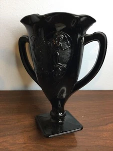 Art Deco LE Smith Double Handled Black Amethyst Trophy Vase Dancing Nymphs - Picture 1 of 7