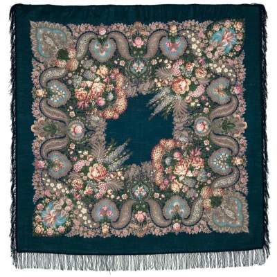  PAVLOVO POSAD Wool SHAWL 734-15, Over Silver Water 57"x57" (146x146 cm) — 第 1/4 张图片