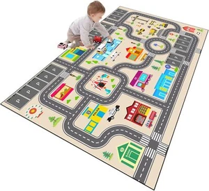 Kids Rug Play Mat for Toy Cars,City Life Road Traffic Educational Carpet - Picture 1 of 5