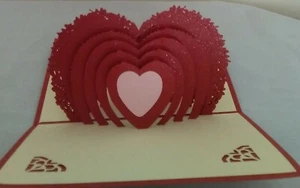 Red and Pink Love Hearts 3D Kirigami Pop-up Greeting Card - Picture 1 of 3