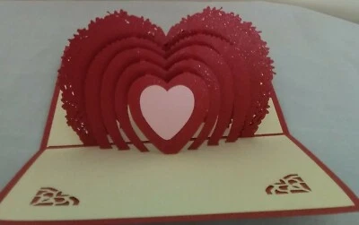 Red and Pink Love Hearts 3D Kirigami Pop-up Greeting Card - Image 1 of 3