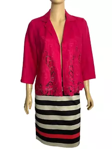 NWT Chico's 1 Linen Jacket Embroidered Raspberry Cutout Details Size Large - Picture 1 of 9
