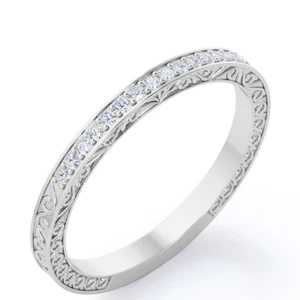 Art Deco Edwardian Design - 0.25 Carat round Shape Moissanite - Wedding Band - 1 - Picture 1 of 6
