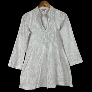 Lilly Pulitzer Tunic Top White Sarasota Beaded Sequin Embellished V-Neck Small - Bild 1 von 8