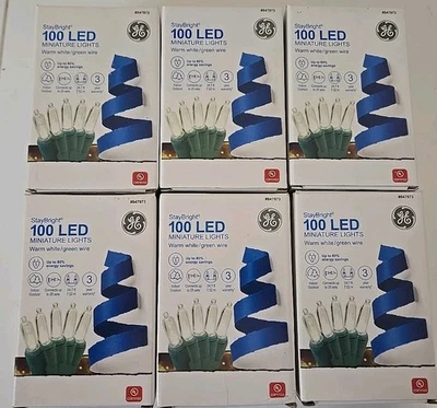 Lot of 6 Boxes GE 50 LED Miniature Christmas Lights EnergySmart Warm White Green - Image 1 of 3