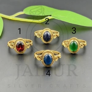 Anillo de mujer de latón macizo multicolor vidrio sintético ovalado piedras preciosas tallas EE. UU. JSR46 - Imagen 1 de 17