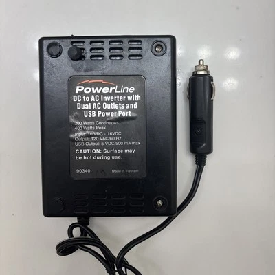 Powerline 200W DC To AC Inverter with 2 Outlets Dual USB and Output Socket 90340 - Image 1 of 4
