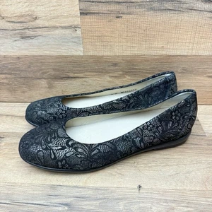 SAS Damengröße 8 malerische geblümte Ballerinas schwarzes Wildleder - Bild 1 von 9