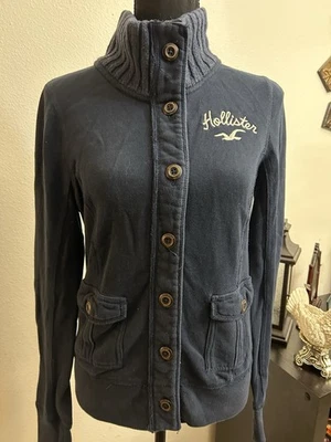 Hollister Y2K Women's Button Down Navy Blue Sweatshirt Cardigan Size Large - Image 1 of 4