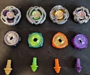 Takara Tomy Beyblade Lot Set Includes 4 Blades Ratchet Bits Used Condition - Picture 1 of 3