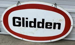 Original Vintage GLIDDEN PAINT SCHILD Blechschild auf Holz montiert alte Werbung - Bild 1 von 15