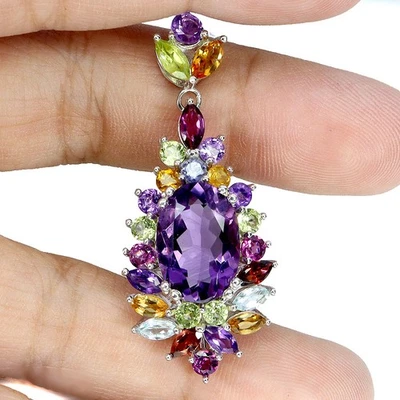 Colgante de plata de ley 925 amatista ovalada 14x10 mm topacio citrino piedras preciosas joyería Foto 1 de 4