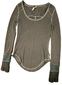 Camisa Top Térmica Free People Motor Puño Botón Waffle Marrón S Y2K Rock Grunge - Imagen 1 de 9