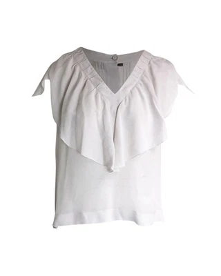 Blusa Fendi con volantes y cuello en V en seda blanca Foto 1 de 4