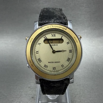 Casio Analog Digital Watch Men 33mm Champagne Dial Two Tone Alarm Chrono New Bat - Image 1 of 4