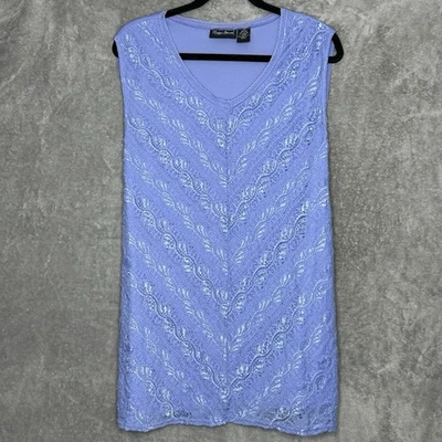 Maggie Barnes 3X Shirt Tank Top Purple Solid Sleeveless V Neck Stretch Lace Over - Image 1 of 4