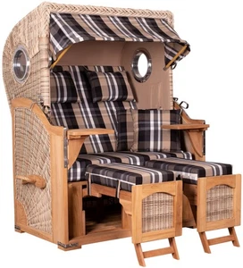 MR. DEKO Strandkorb Düne Bullauge Teak | PE GefelchtShell Dessin 583 Strandkörbe - Bild 1 von 6