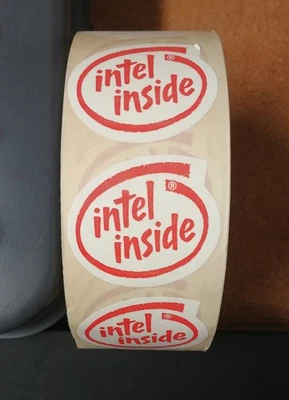 5pcs Red Vintage Old School large Intel Inside stickers oval 1  3/4" x 1  10/16" - Image 1 of 2
