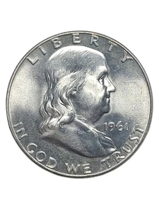 Medio dólar Franklin 1961 D 50c EE. UU. Moneda Bonito atractivo visual + líneas de campana! - Imagen 1 de 8