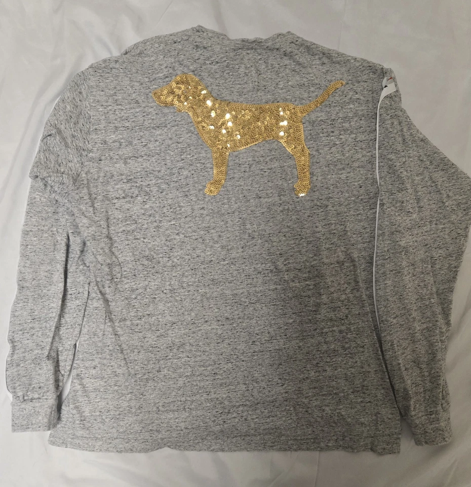 Victoria's Secret ROSA Camiseta Campus Manga Larga con Lentejuelas Doradas Perro Mediana Foto 1 de 4