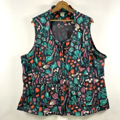Duluth Trading Heirloom Gardening Vest Womens Size XL Vegetable Print Pockets - Image 1 of 4